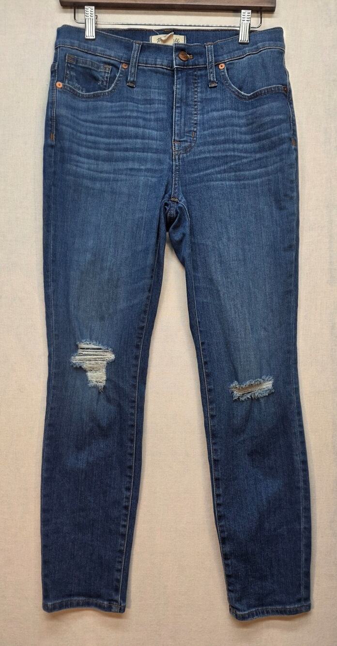 Madewell 9" High-Rise Skinny Crop Jeans Distressed Blue Denim Women's Sz 28